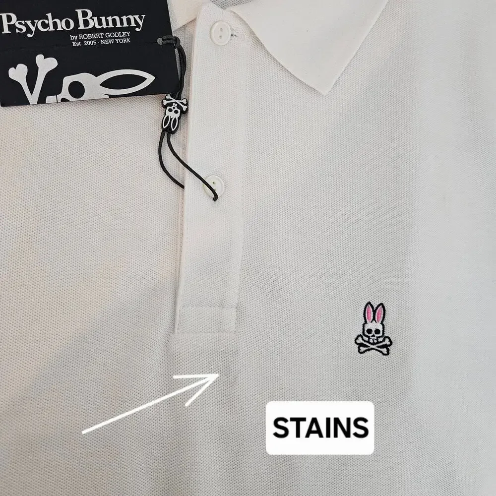 Psycho Bunny Big and Tall‎ Classic White Polo | Men's 4XLT | MULTIPLE STAINS
